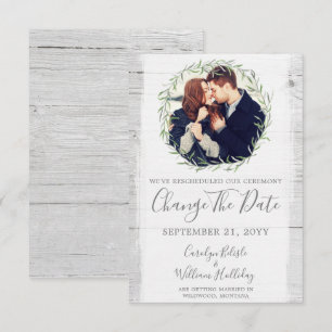 Change The Date Rustic Rescheduled Wedding Card
