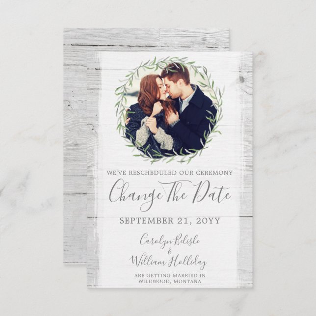 Change The Date Rustic Rescheduled Wedding Card (Front/Back)