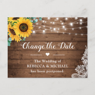 Change the Date Rustic Sunflower String Light Lace Postcard