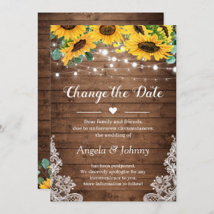 Change the Date Rustic Sunflowers String Lights Invitation