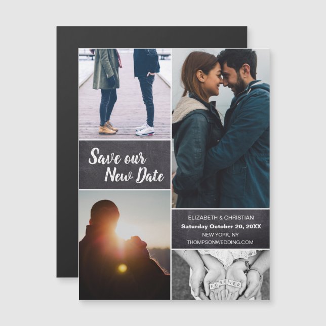Change the Date Save our New Date Wedding Photo Magnetic Invitation (Front/Back)