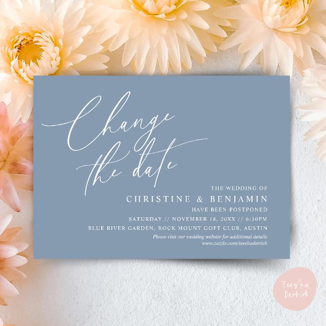 Change the date, Save our new wedding date card (Change the date, Save our new wedding date modern romantic card in Dusty Blue)