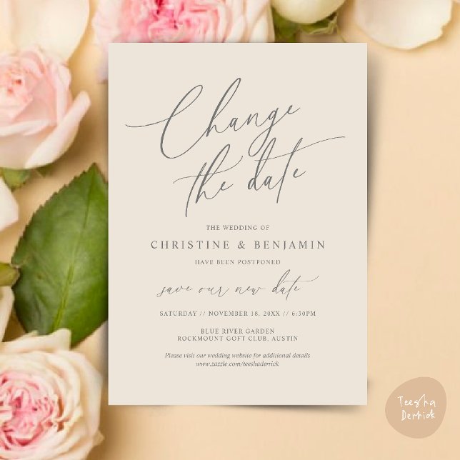 Change the date, Save our new wedding date card (Change the date, Save our new wedding date modern romantic card in Cream Grey)