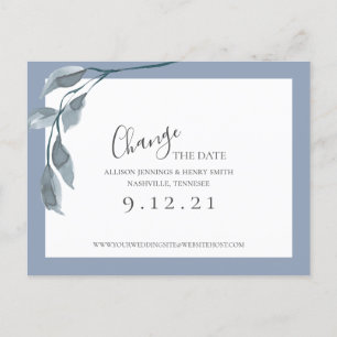 Change the Date Save the Date Blue Floral Announcement Postcard