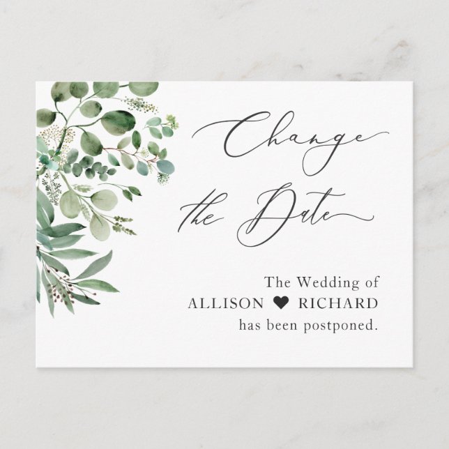 Change the Date Script Simple Elegant Eucalyptus Postcard (Front)