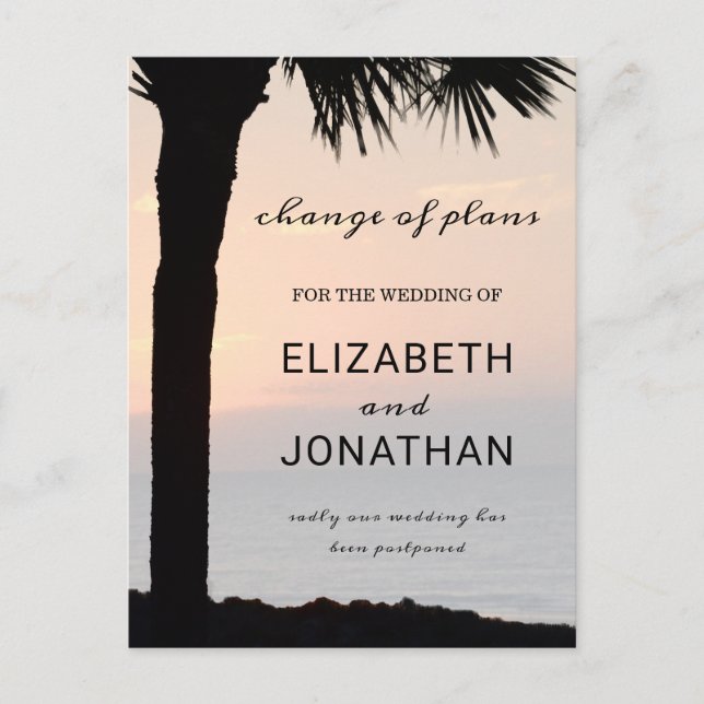 Change the Date Sunset Palm Tree Beach Postcard (Front)
