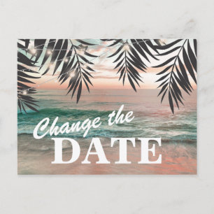 Change The Date Tropical Beach Destination Announcement Postcard
