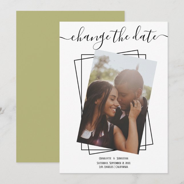 Change The Date Typography Photo Wedding Card (Front/Back)