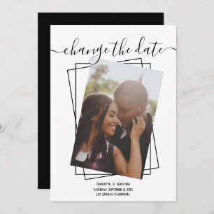 Change The Date Typography Photo Wedding Card