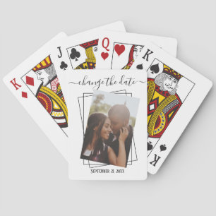 Change The Date Typography Photo Wedding Playing Cards