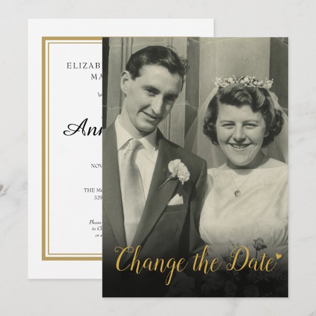 Change the Date Wedding Anniversary Photo Invitation (Front/Back)