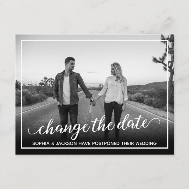 Change the Date Wedding Photo Announcement Postcard (Front)