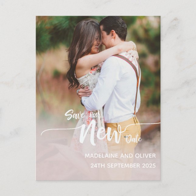 Change The Date Wedding Photo Overlay Postcard (Front)