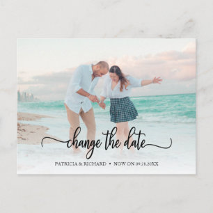 Change The Date Wedding Postponed Chic Script Postcard