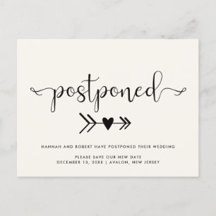 Change the Date Wedding Postponement Heart Cream Announcement Postcard
