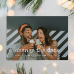 Change the date wedding postponement photo postcard<br><div class="desc">You have to postpone or cancel your wedding or celebration? Share the news with this lovely photo postcard,  fully customisable font and colours.</div>