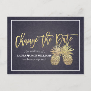 Change The Date Wedding Postponement Pineapples Announcement Postcard