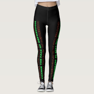 Change the Face of Depression Green and Orange Leggings