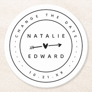 Change the plan wedding cancellation postponement round paper coaster