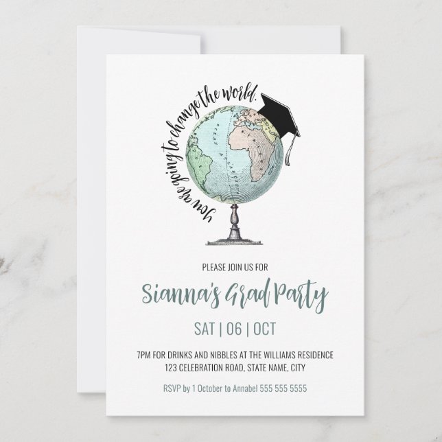 Change the World Simple Minimalist Graduation Invi Invitation (Front)
