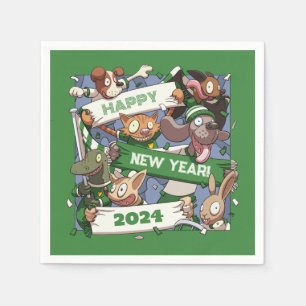 Change The Year New Year Funny Animal Fans Cartoon Napkin