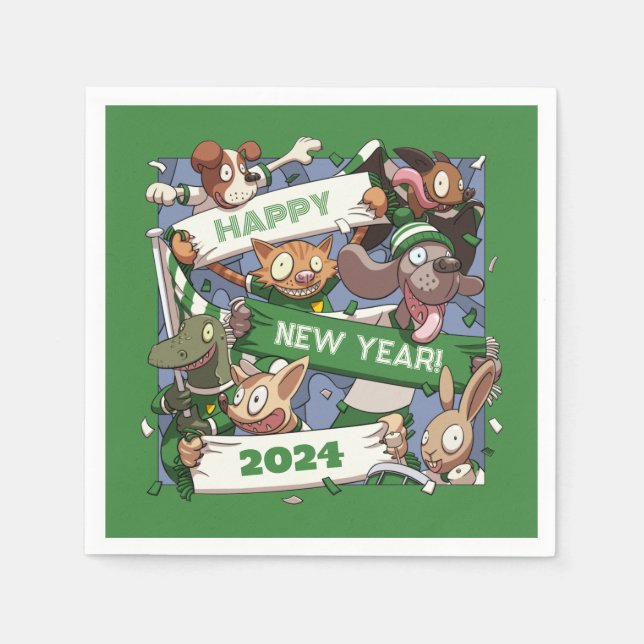 Change The Year New Year Funny Animal Fans Cartoon Napkin (Front)