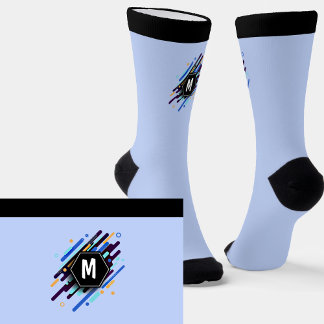 Change To Any Initial, Black Blue Paint Stripes 2  Socks