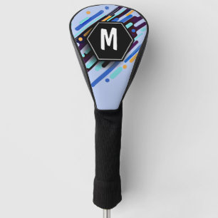 Change To Any Initial, Black Blue Paint Stripes  G Golf Head Cover