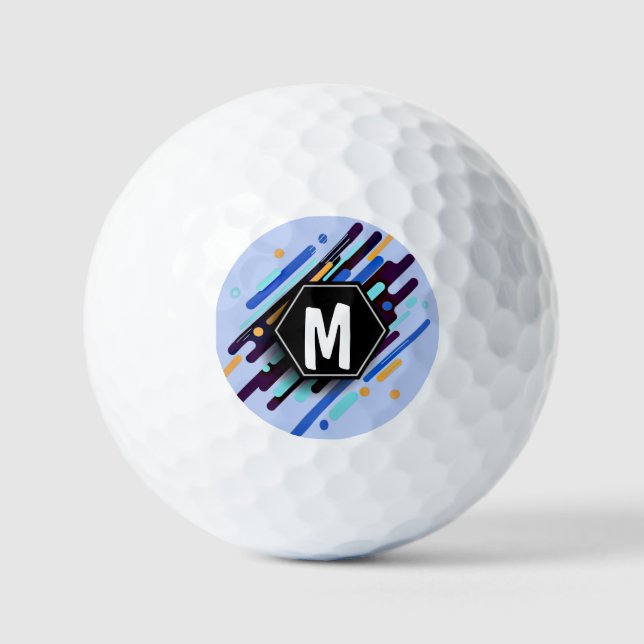 Change To Any Initial, Black Blue Paint Stripes    Golf Balls (Front)
