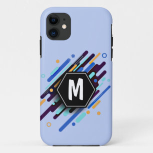 Change To Any Initial, Blue Paint Stripes iPhone 11 Case