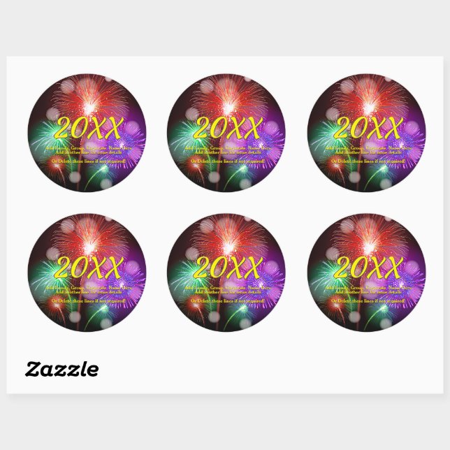 Change Year, Add Any Name Text New Year Fireworks  Classic Round Sticker (Sheet)