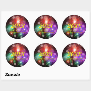Change Year, Add Any Name Text New Year Fireworks Classic Round Sticker