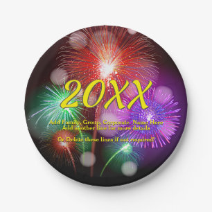 Change Year, Add Any Name Text New Year Fireworks Paper Plate