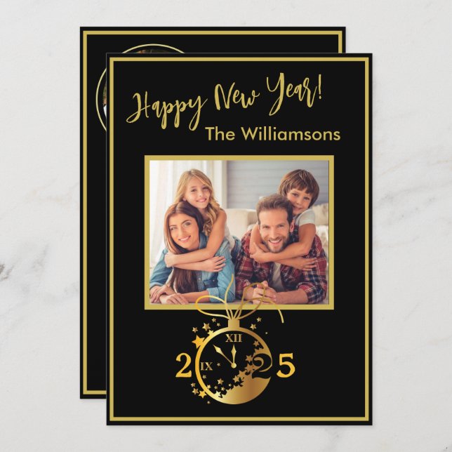Change Year Happy New Year's 4 Photo Clock Card (Front/Back)