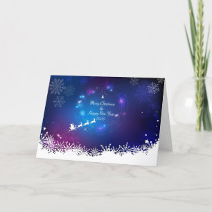 Change Year Merry Christmas Santa Sleigh Blue Holiday Card