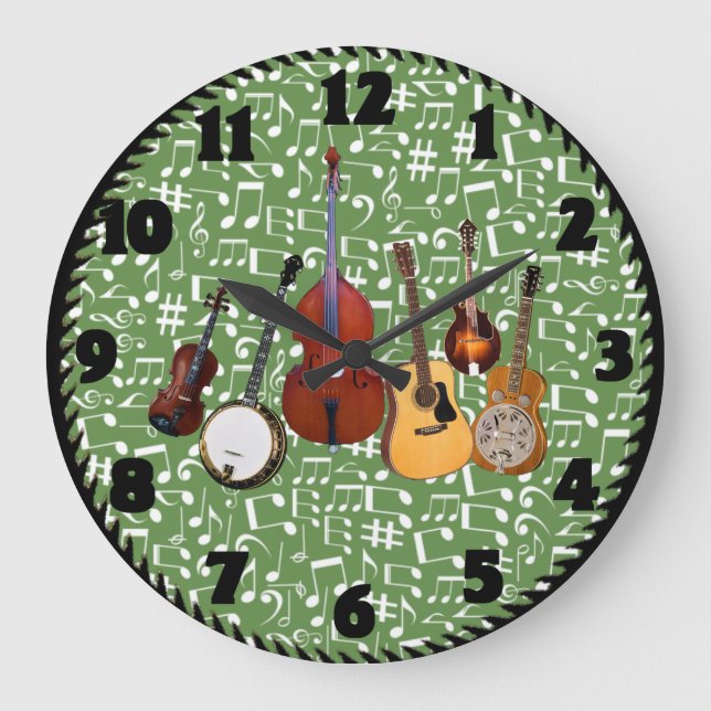 CHANGEABLE BACKGROUND COLOR MUSIC NOTES LARGE CLOCK (Front)