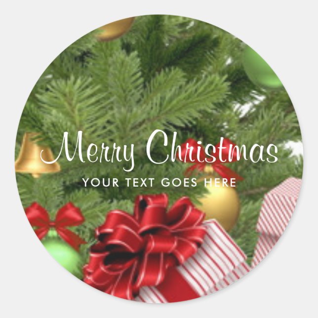 Changeable Merry Christmas Text Gifts Template Classic Round Sticker (Front)