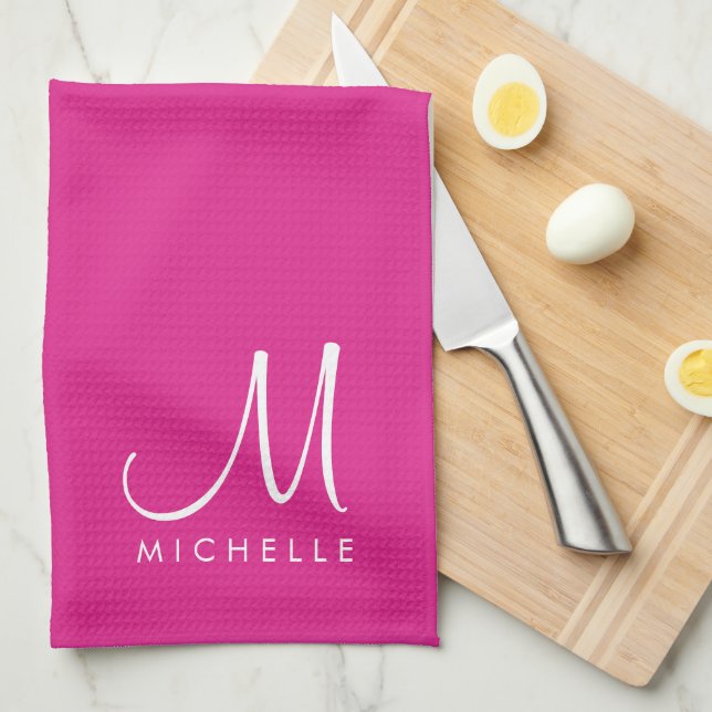 Changeable Text Colour Initial Name Monogram Tea Towel (Quarter Fold)