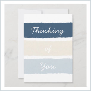 Changeable Thinking of You Blue Ecru Paint Stripes Holiday Card