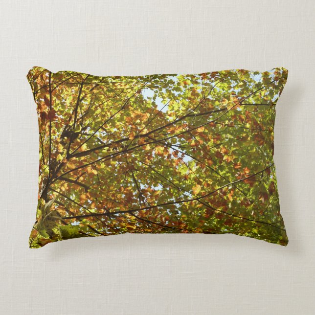 Changing Maple Tree Green and Gold Fall Colour Decorative Cushion (Front)