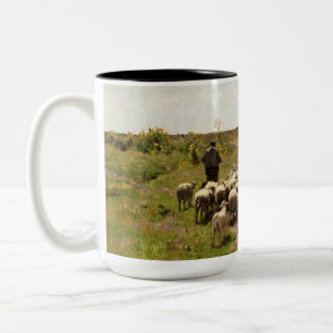 Changing Pasture, 1887 by Anton Mauve Two-Tone Coffee Mug