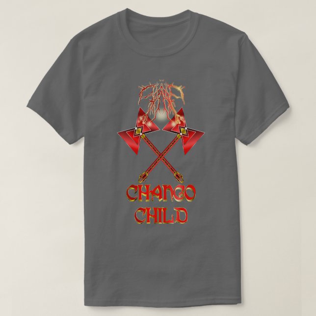 Chango Child Lightning Charged Twin Double Axe T-Shirt (Design Front)