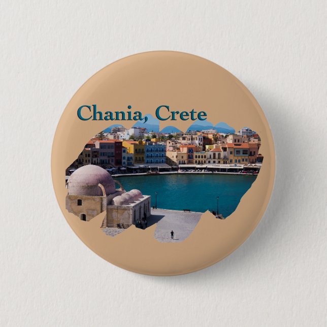 Chania, Crete: Venetian Harbour 6 Cm Round Badge (Front)