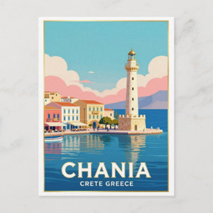 Chania Greece Venetian Harbour Lighthouse Travel Postcard
