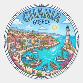 Chania Old Harbour Greece Classic Round Sticker