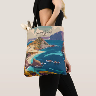 Channel Island California Vintage Art Travel Tote Bag