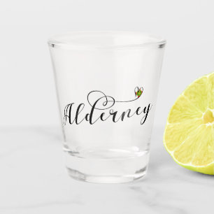 Channel Islands, Alderney Flag Heart, Shot Glass