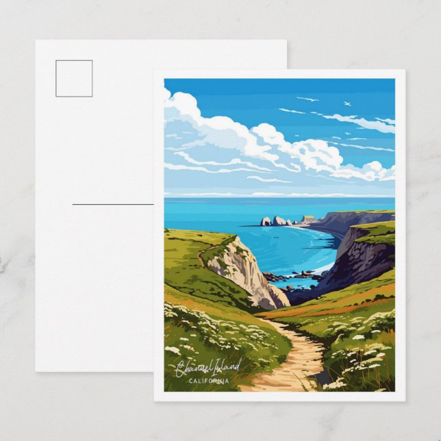 Channel Islands California travel illustration Postcard (Front/Back)