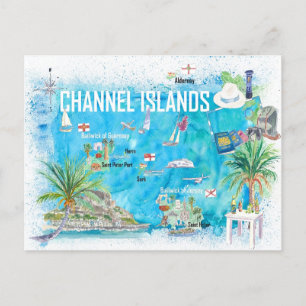Channel Islands Guernsey Jersey Alderney Map Postcard