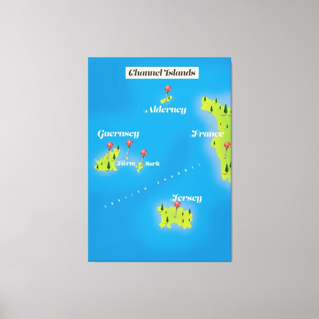 Channel Islands Map poster. Canvas Print (Front)